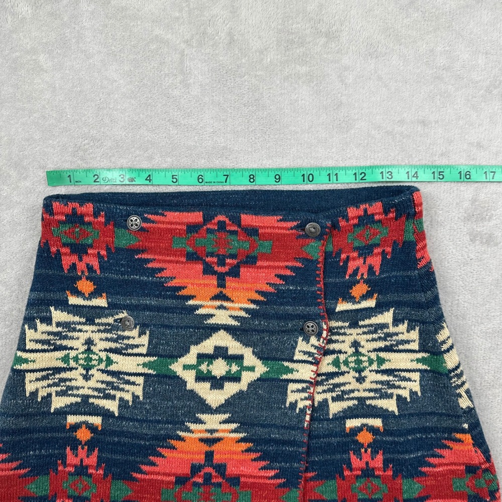 Polo Ralph Lauren Mini Skirt Women L/XL Navy Southwestern Cotton Knit Wrap Style - Picture 4 of 10